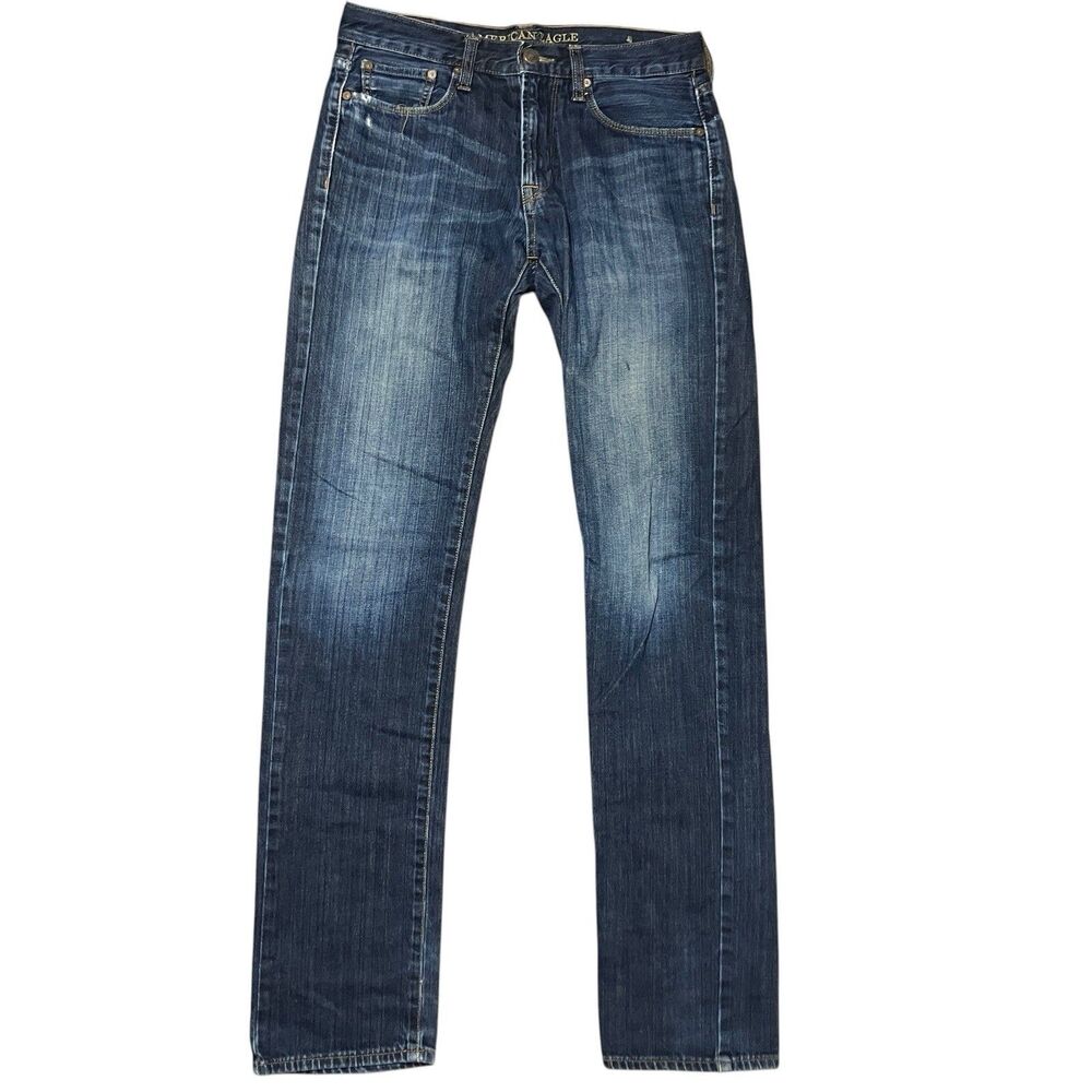 American Eagle Jeans Mens 30x35 Blue Denim Slim Straight Medium Wash Everyday
